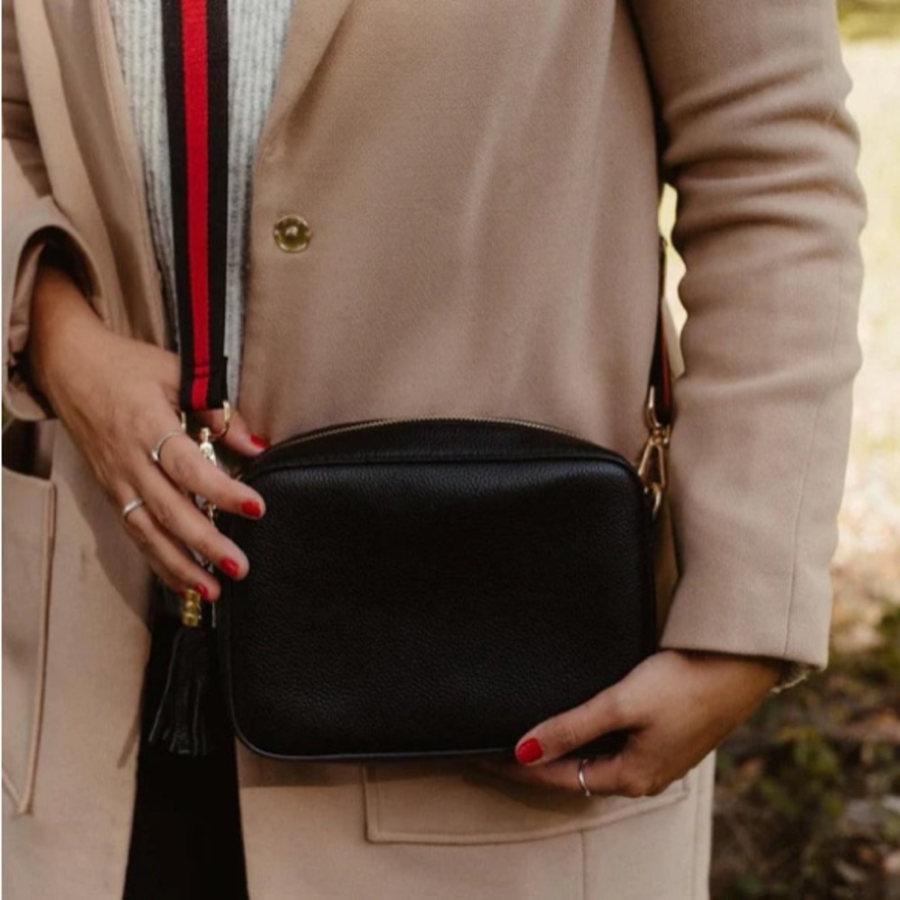 Leather Crossbody Camera Bag - Black